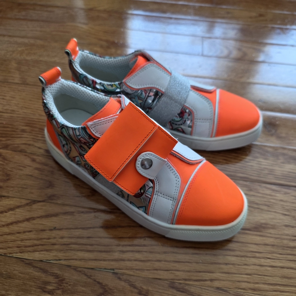 Christian Louboutin Kids Bright Orange and White Sneakers